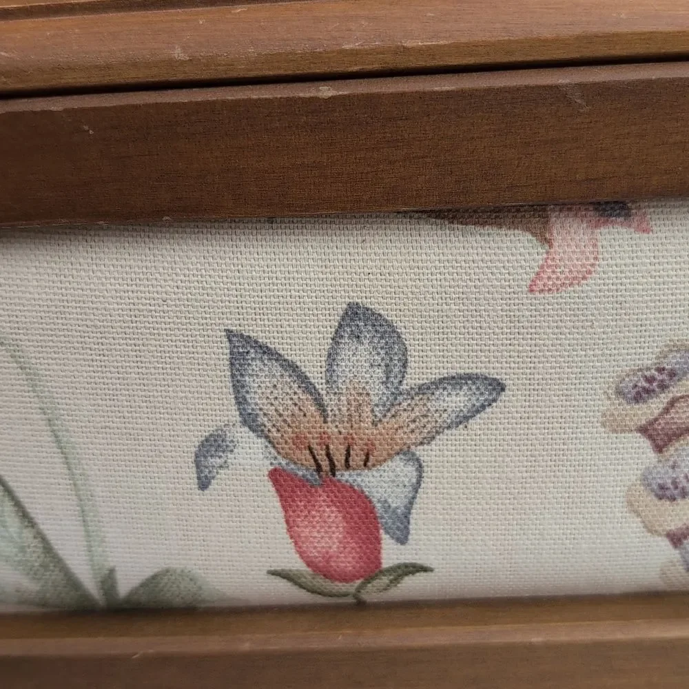 Vintage Wood Sewing Box with Handle Floral Cottagecore Fabric Grandmacore